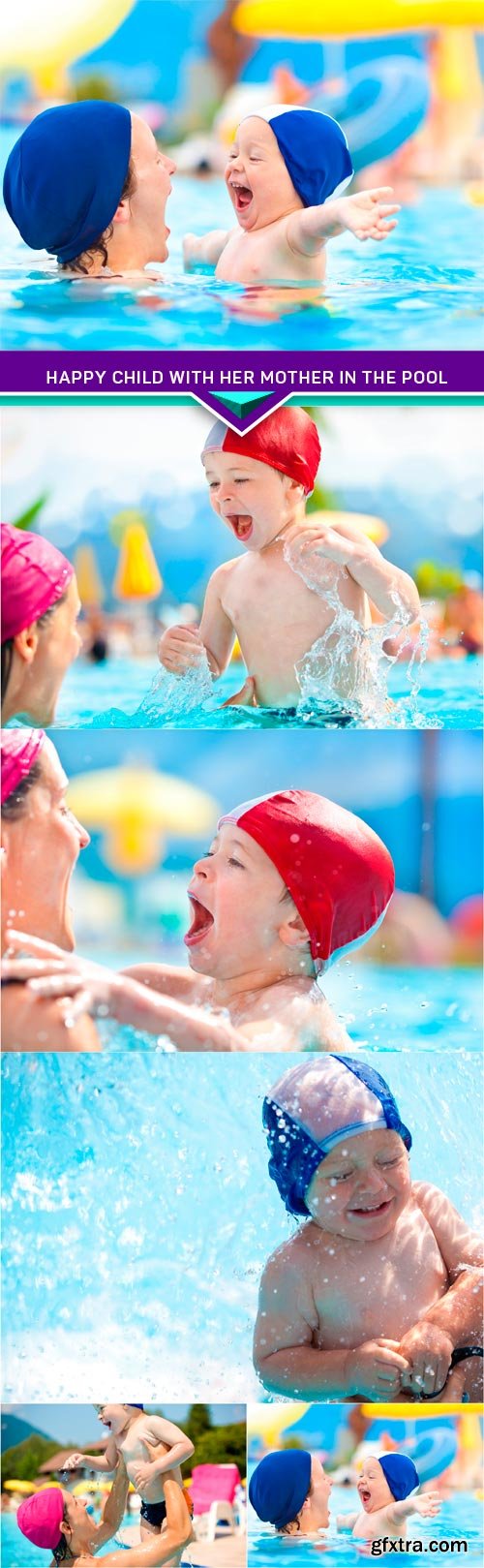 Happy child with her mother in the pool 5x JPEG