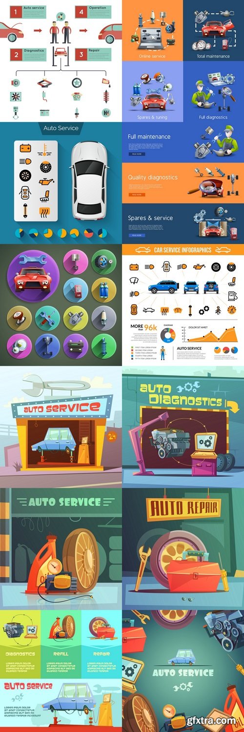 Auto Service Infographic Set