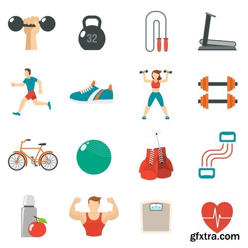 Fitness icons set, cartoon style 10X EPS