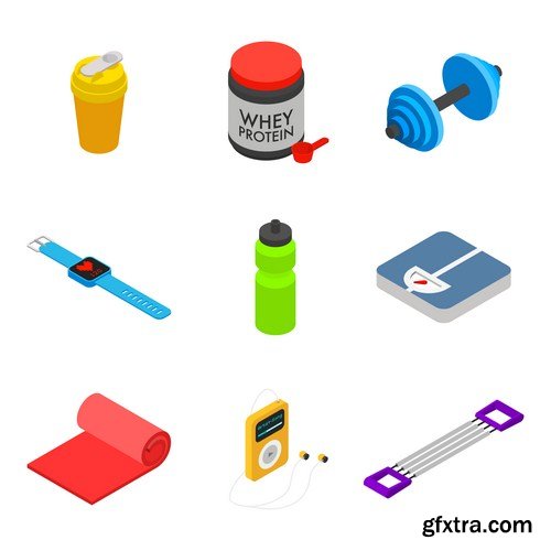 Fitness icons set, cartoon style 10X EPS