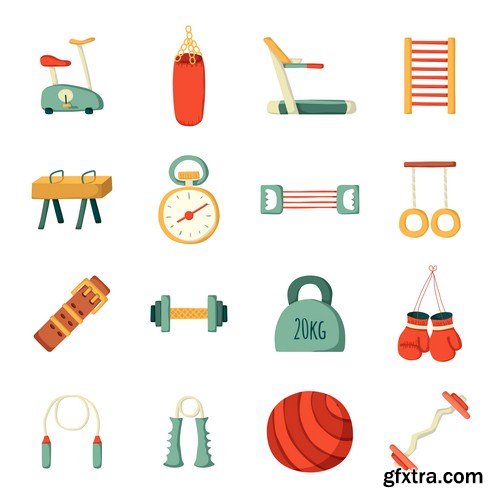 Fitness icons set, cartoon style 10X EPS