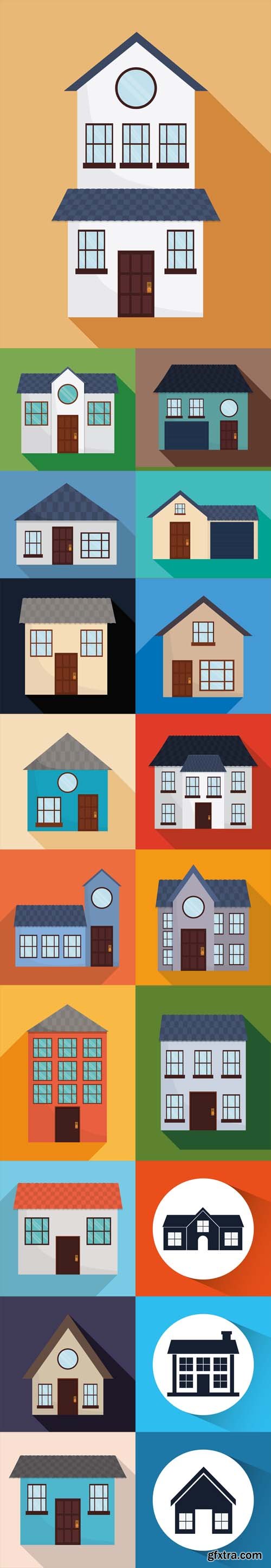 Vector Set - Family House. Home icon with door and windows
