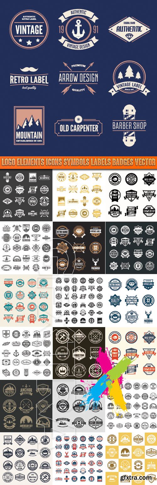 Logo elements icons symbols labels badges vector