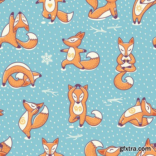 Cartoon foxes doing yoga poses card 8X EPS