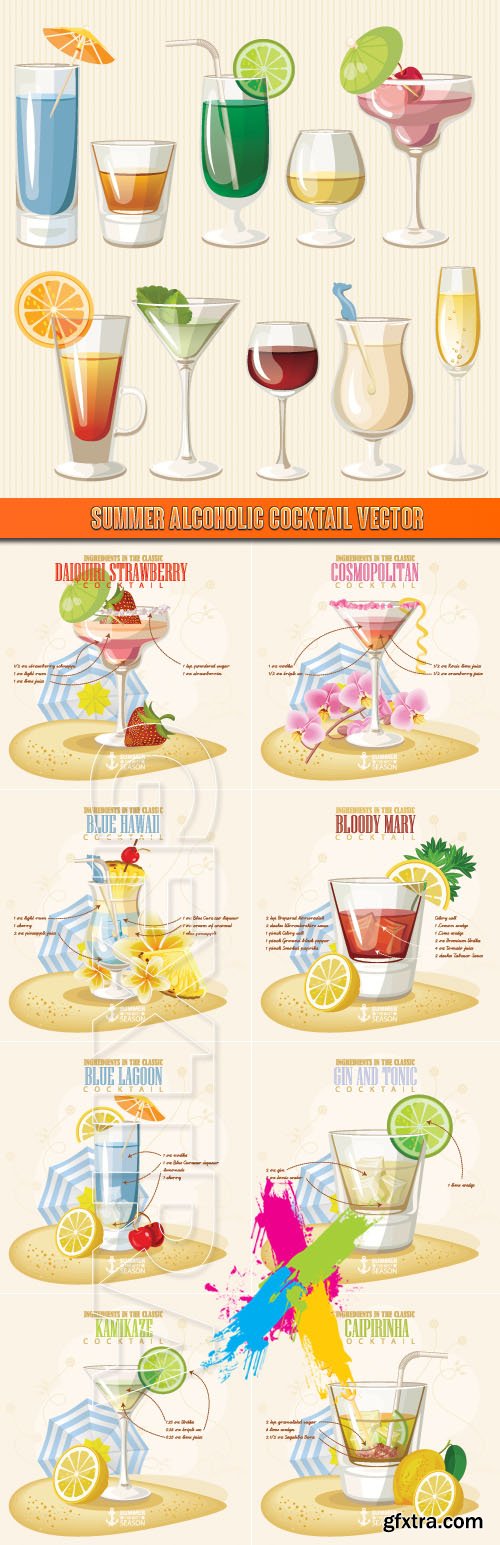 Summer alcoholic cocktail vector