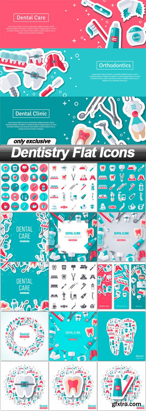 Dentistry Flat Icons - 16 EPS