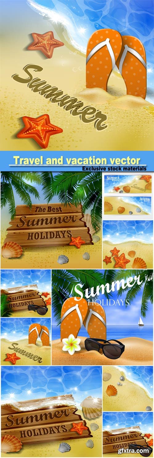 Beautiful beach top view, travel and vacation vector banners