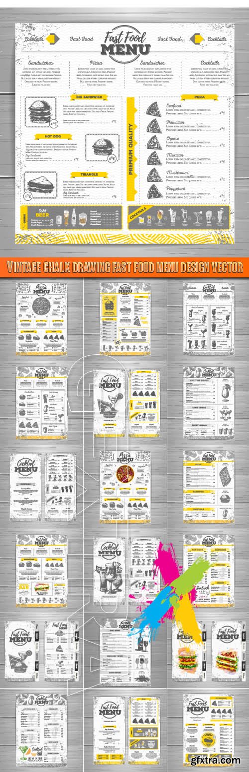 Vintage chalk drawing fast food menu design vector