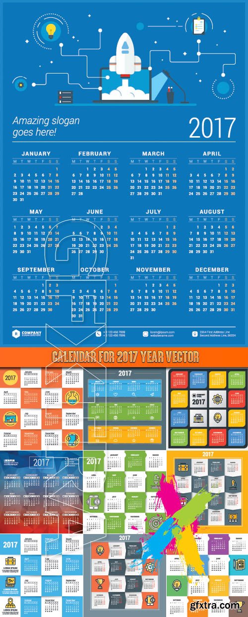 Calendar for 2017 year vector
