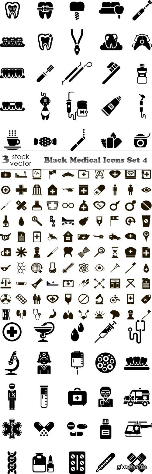 Vectors - Black Medical Icons Set 4