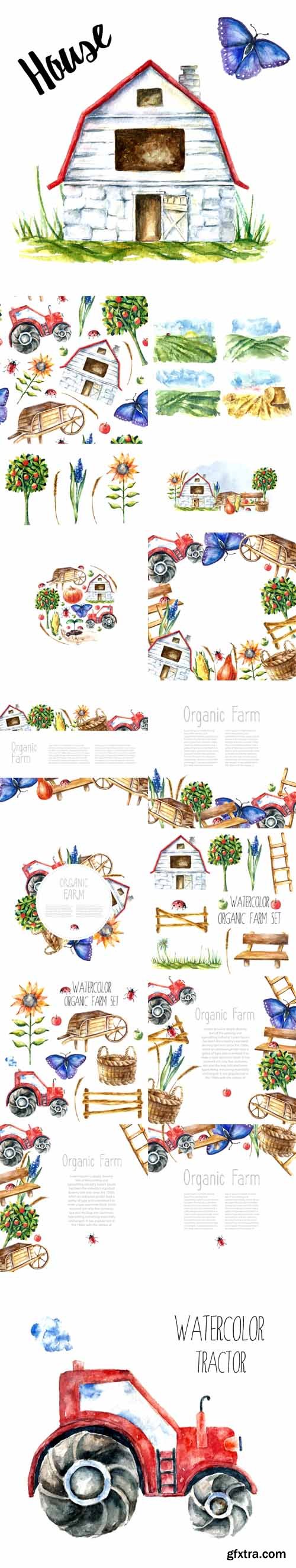 Vector Set - Watercolor Farm Design