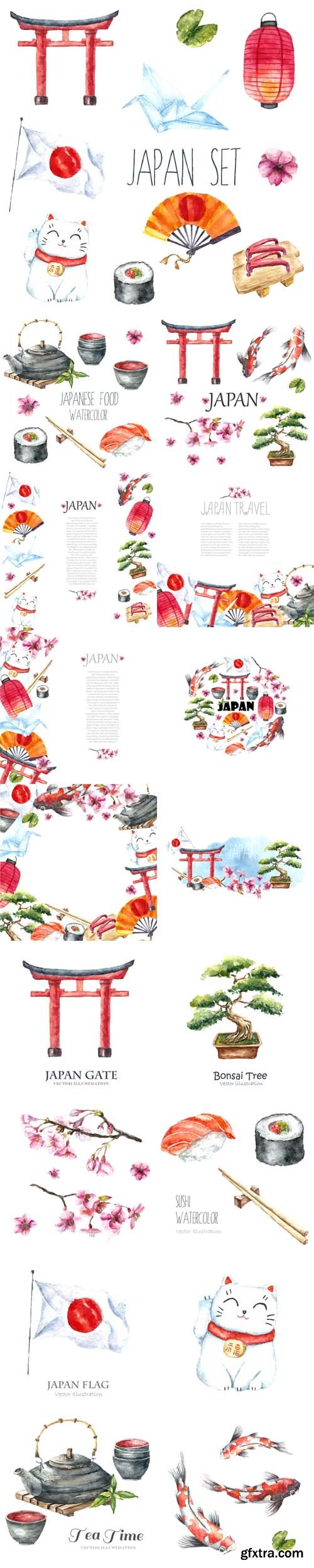 Vector Set - Watercolor Japan Elements