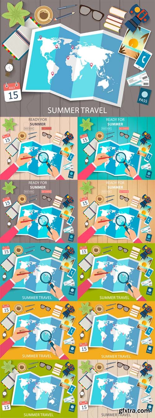 Vector Set - Flat Web Banners on the Theme of Travel , Vacation, Adventure