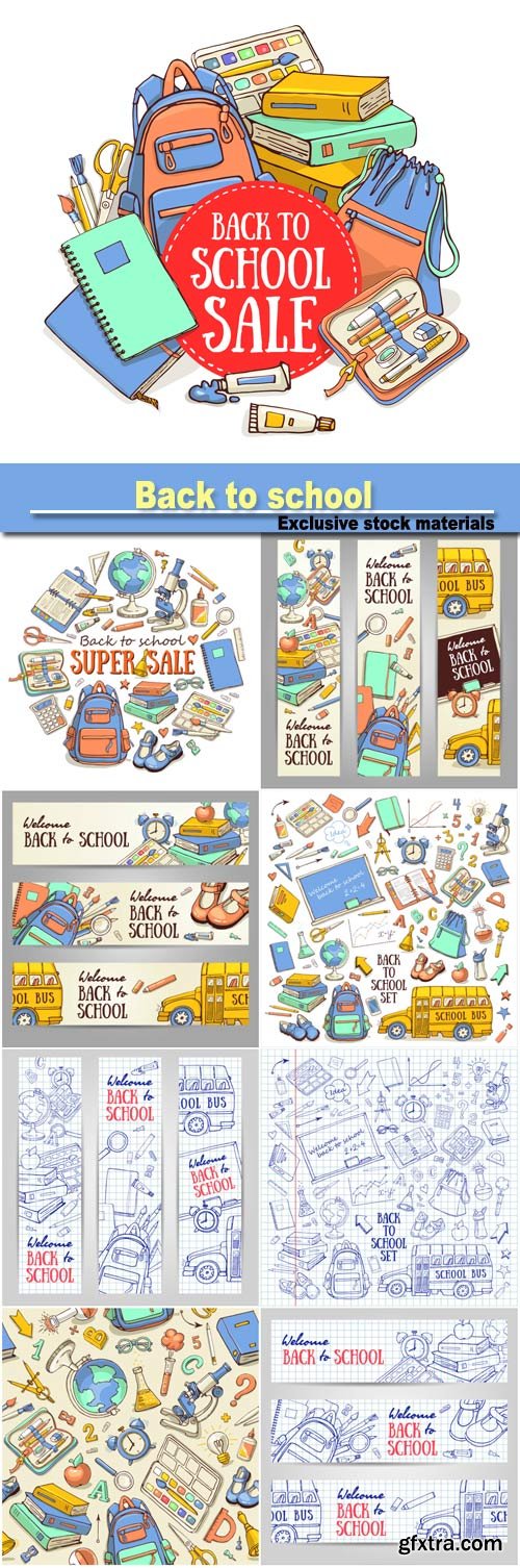 Back to school, vector banners and backgrounds