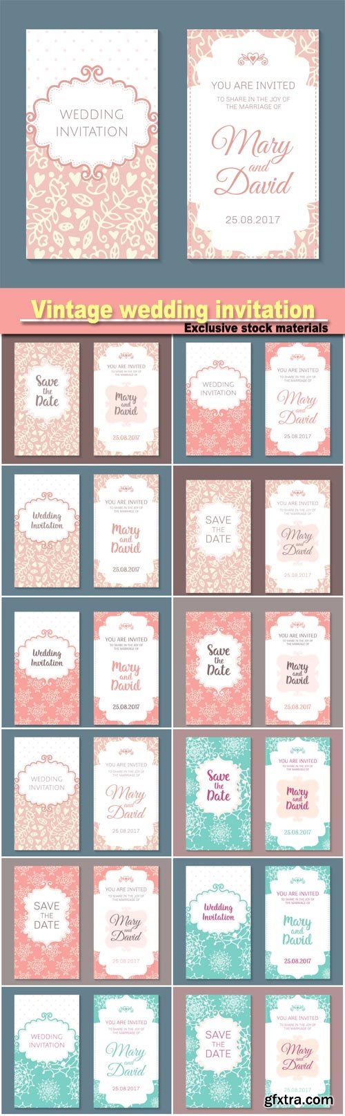 Vintage wedding invitation vector