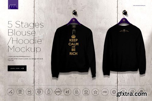 CreativeMarket - Hoodie / Blouse On 5 Stages Mock-up 754443