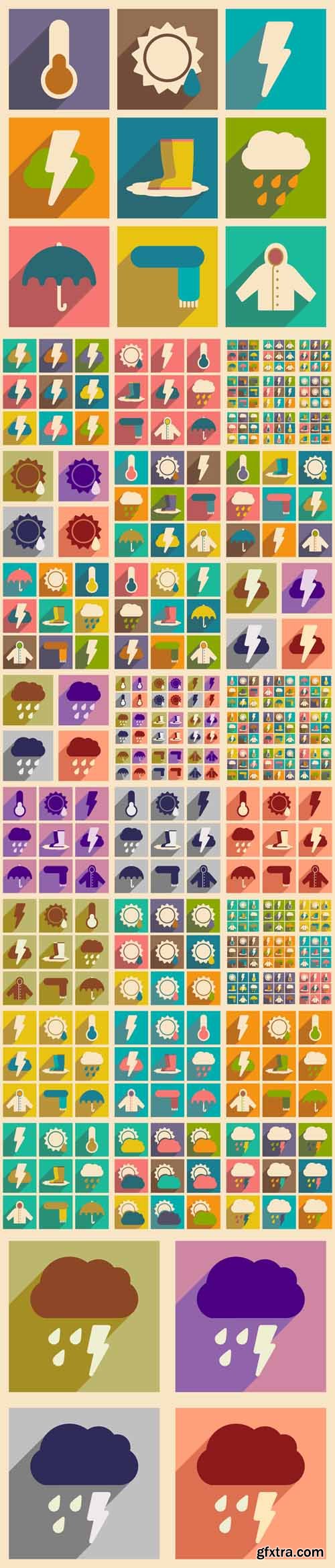 Vector Set - Flat with Shadow Concept and Mobile Application Weather