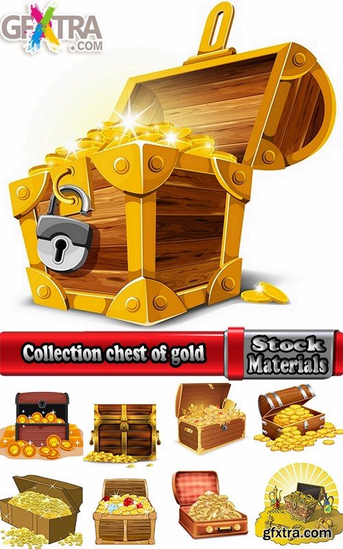 Collection chest of gold money coin cell games and children's illustration design 25 EPS