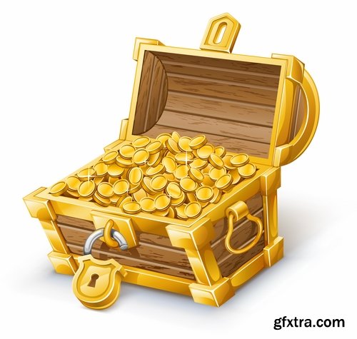 Collection chest of gold money coin cell games and children's illustration design 25 EPS