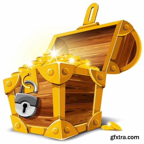 Collection chest of gold money coin cell games and children's illustration design 25 EPS