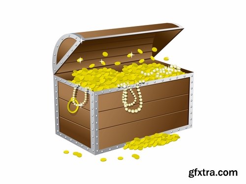 Collection chest of gold money coin cell games and children's illustration design 25 EPS