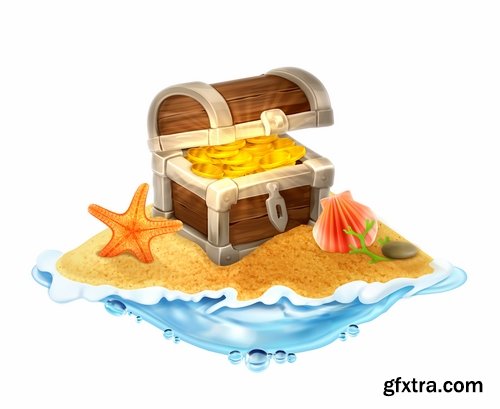 Collection chest of gold money coin cell games and children's illustration design 25 EPS