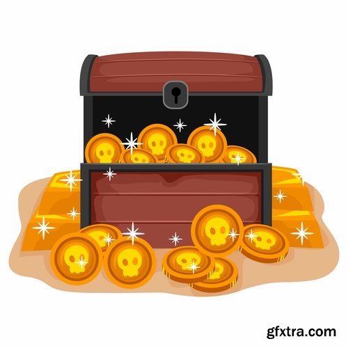 Collection chest of gold money coin cell games and children's illustration design 25 EPS