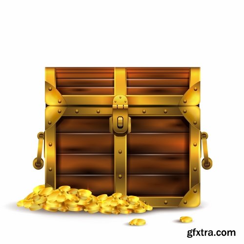 Collection chest of gold money coin cell games and children's illustration design 25 EPS