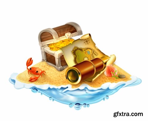 Collection chest of gold money coin cell games and children's illustration design 25 EPS