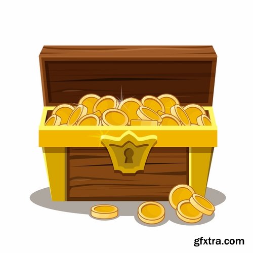 Collection chest of gold money coin cell games and children's illustration design 25 EPS