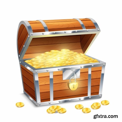 Collection chest of gold money coin cell games and children's illustration design 25 EPS