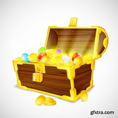 Collection chest of gold money coin cell games and children's illustration design 25 EPS