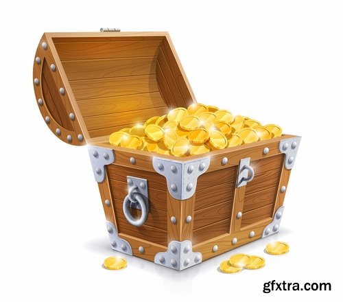 Collection chest of gold money coin cell games and children's illustration design 25 EPS