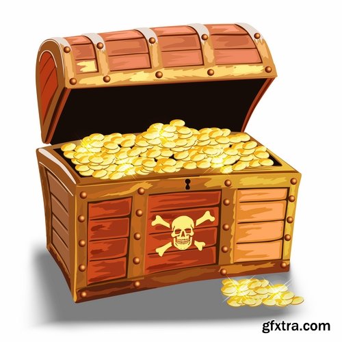 Collection chest of gold money coin cell games and children's illustration design 25 EPS