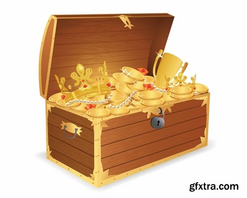 Collection chest of gold money coin cell games and children's illustration design 25 EPS