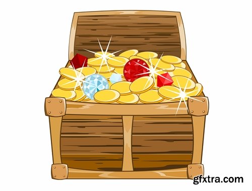 Collection chest of gold money coin cell games and children's illustration design 25 EPS