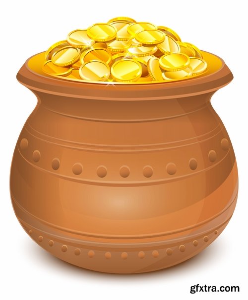 Collection chest of gold money coin cell games and children's illustration design 25 EPS