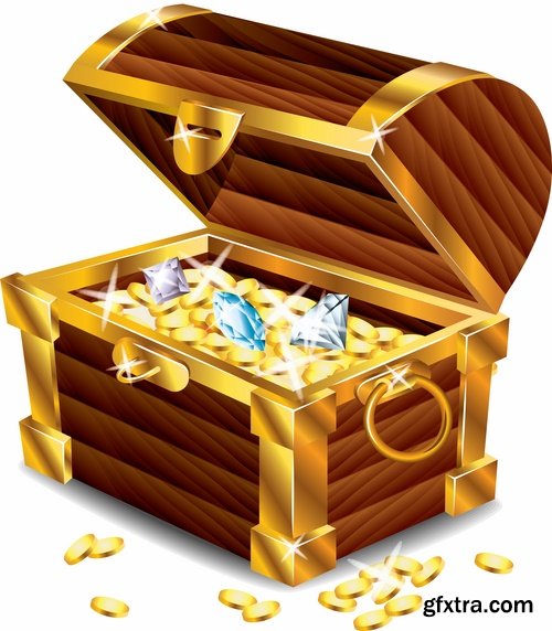 Collection chest of gold money coin cell games and children's illustration design 25 EPS