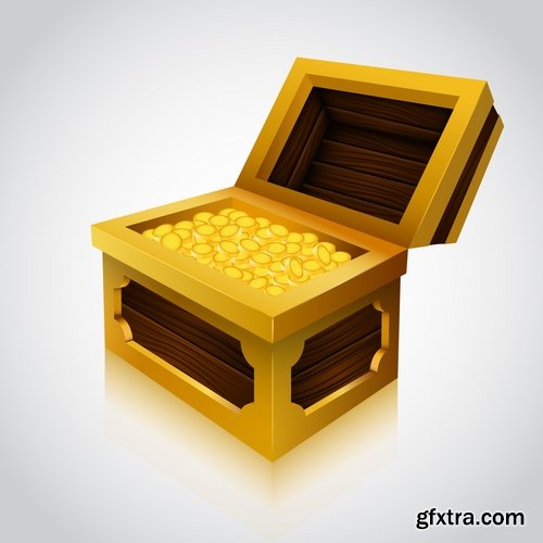 Collection chest of gold money coin cell games and children's illustration design 25 EPS