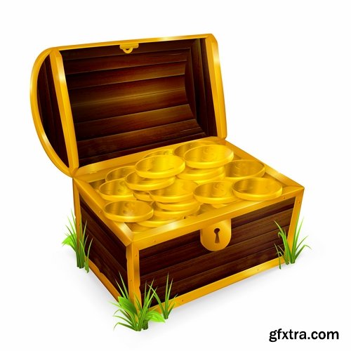 Collection chest of gold money coin cell games and children's illustration design 25 EPS