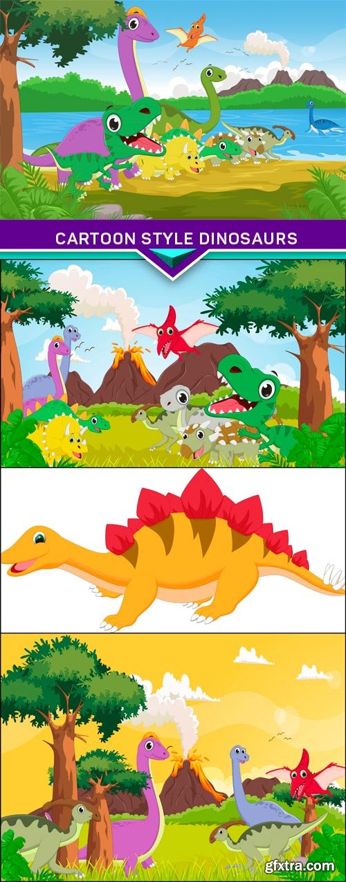 Cartoon style dinosaurs 4x EPS