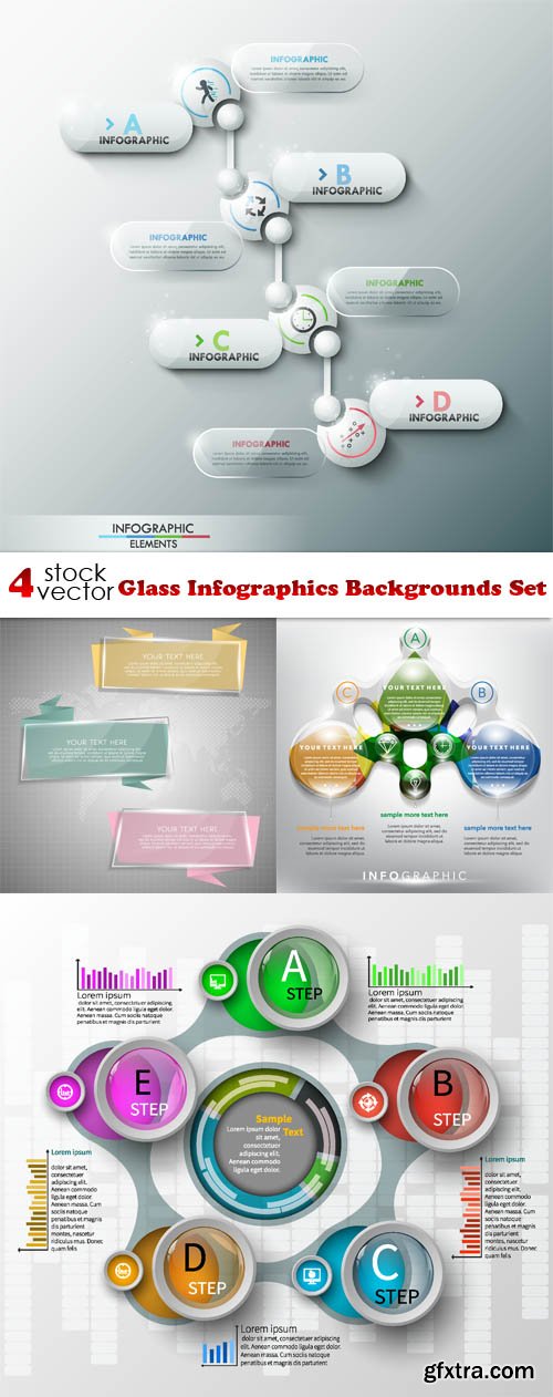 Vectors - Glass Infographics Backgrounds Set