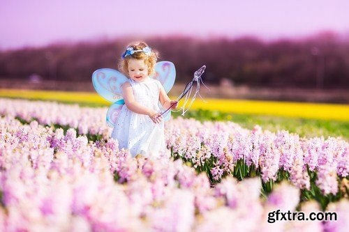 Cute girl in fairy costume in a flower field 6x JPEG