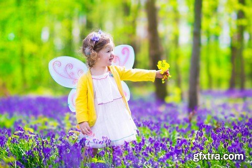 Cute girl in fairy costume in a flower field 6x JPEG