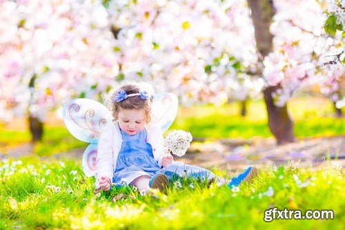 Cute girl in fairy costume in a flower field 6x JPEG