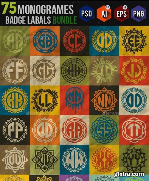 Graphicriver 75 Monogrames Badge Labals With Alphabet Bundle 13336495
