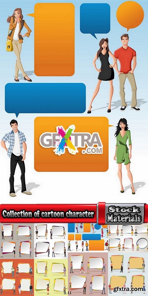 Collection of cartoon character with sign sticker web banner design element 25 EPS