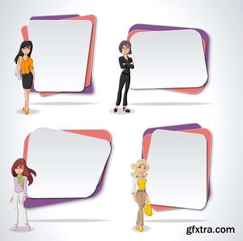 Collection of cartoon character with sign sticker web banner design element 25 EPS