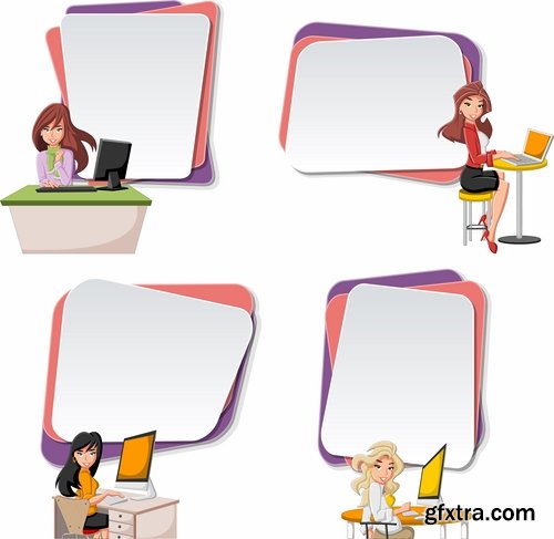 Collection of cartoon character with sign sticker web banner design element 25 EPS