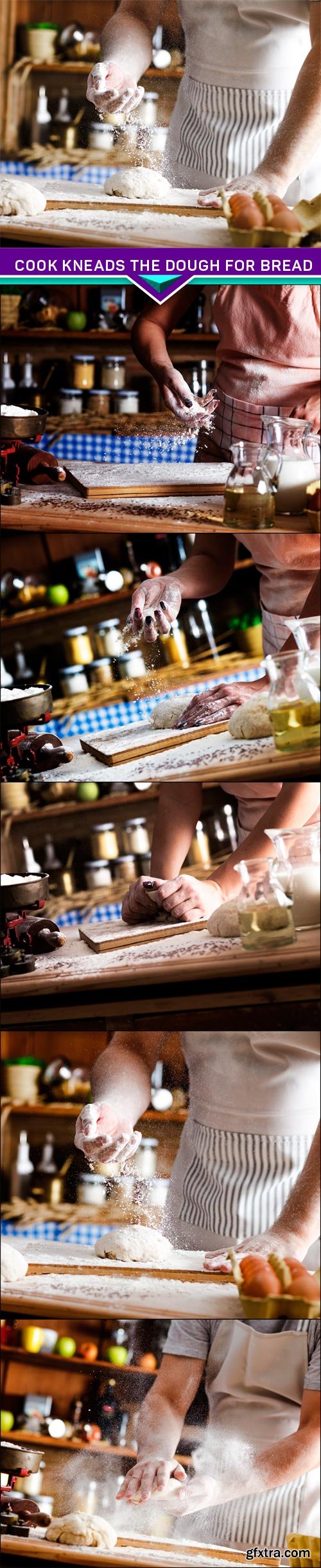 Cook kneads the dough for bread 5x JPEG